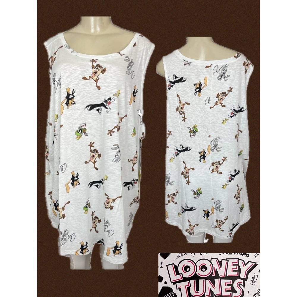 Looney Tunes 6X White All Over Character Print Graphic Tank Top Crew Neckline